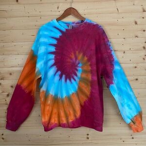 GILDAN Tropical Ice Dye Crewneck Sweatshirt Large Cozy Unisex Loungewear NEW